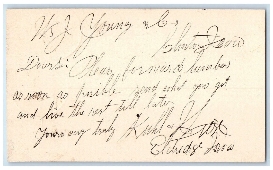 1882 WJ Young & Co. Kuhl & Nuze Eldridge Iowa IA Clinton IA Postcard