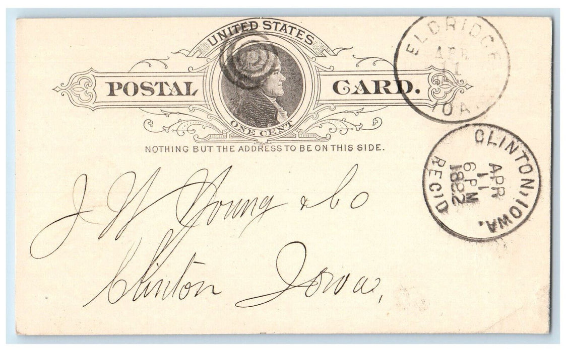1882 WJ Young & Co. Kuhl & Nuze Eldridge Iowa IA Clinton IA Postcard