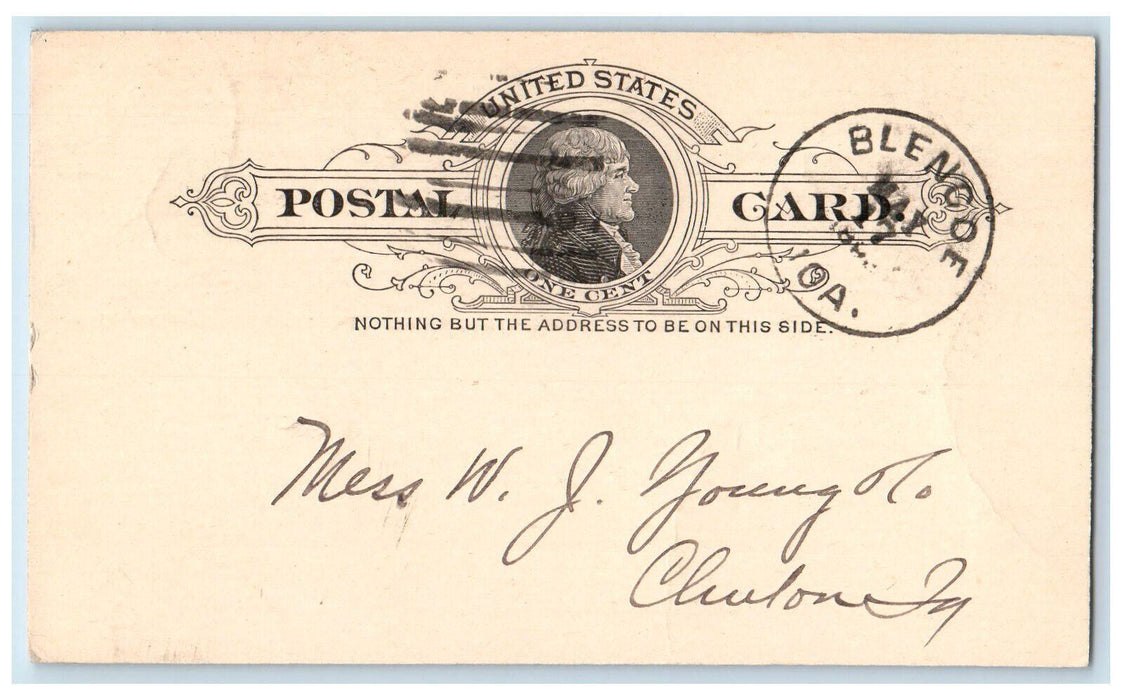 1893 Cunningham & Gray Lumber Order WJ Young & Co Blencoe IA Clinton IA Postcard