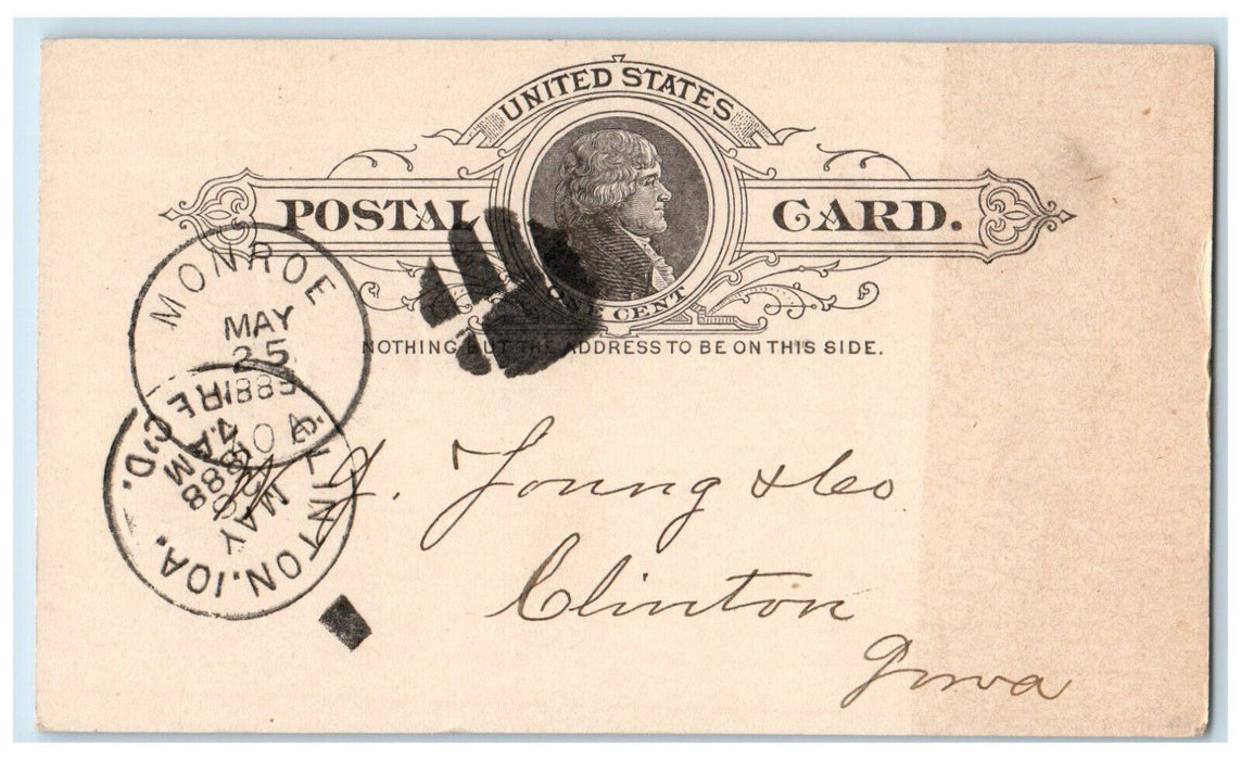 1888 A Custer WJ Young & Co Lumber Monroe Iowa IA Clinton IA Postcard