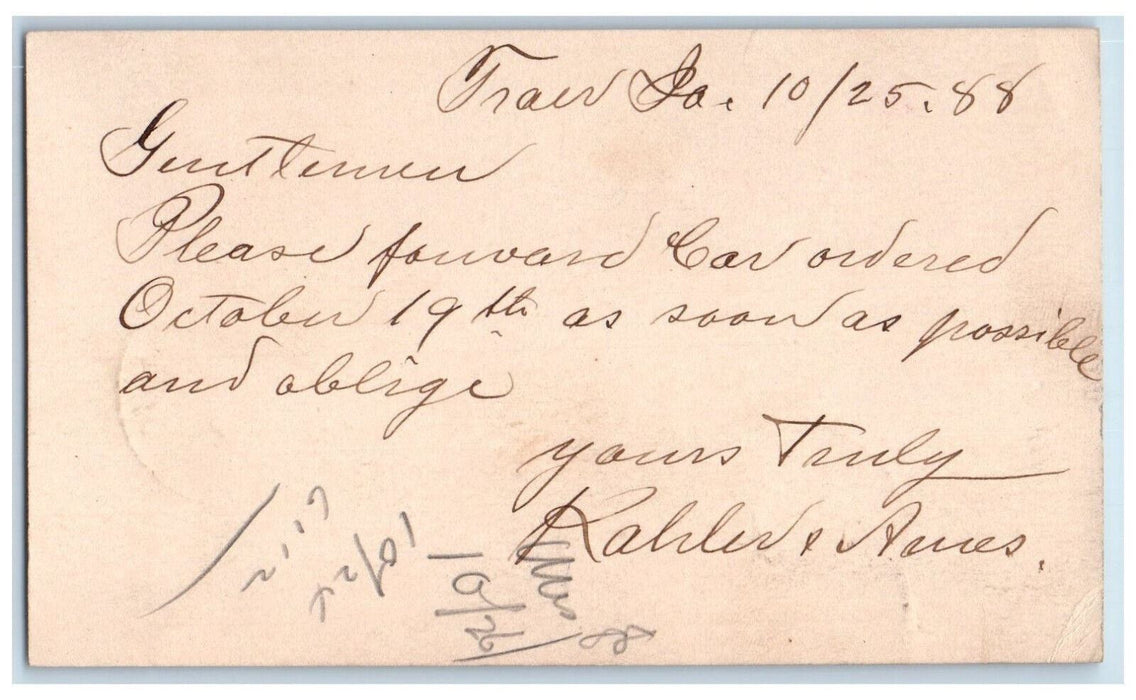 1888 Octolen Order WJ Young & Co. Traer Iowa IA Clinton IA Posted Postcard