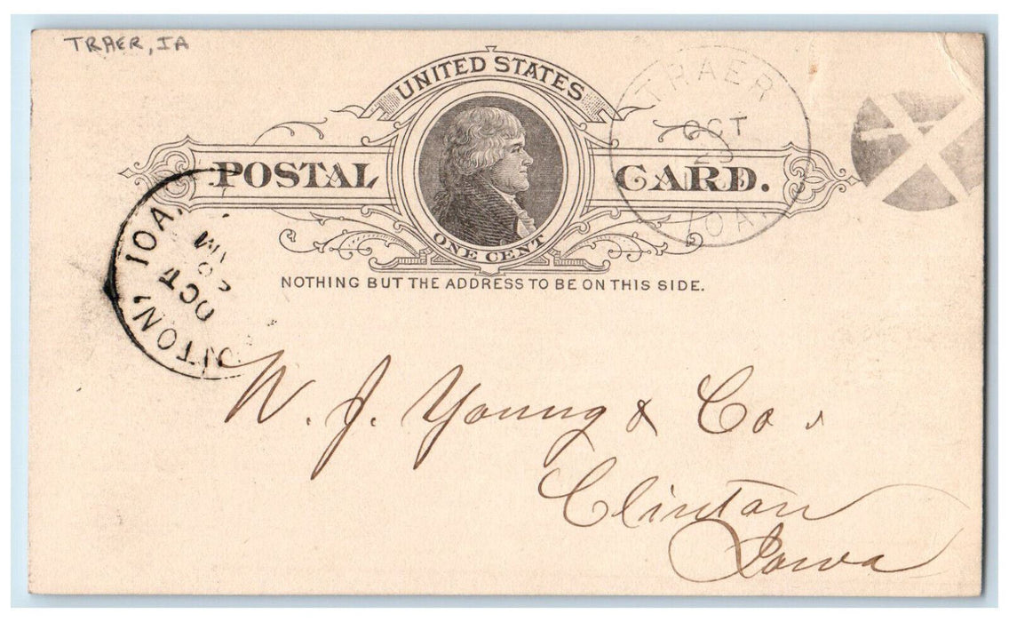 1888 Octolen Order WJ Young & Co. Traer Iowa IA Clinton IA Posted Postcard