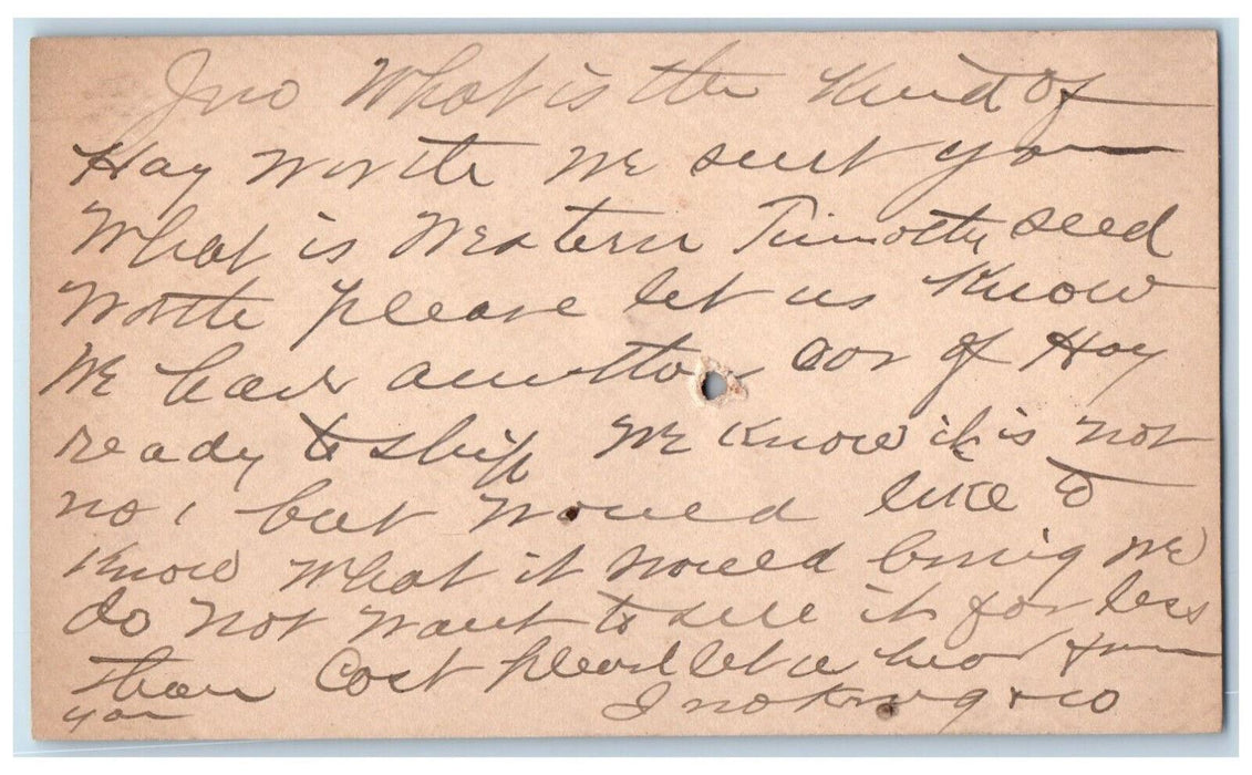 1887 Hay Order Kingsdale Pennsylvania PA Clinton IA Antique Postcard