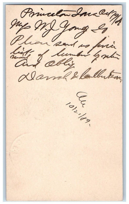 1889 Princeton Iowa IA WJ Young & Co Lumber Order Clinton IA Postcard