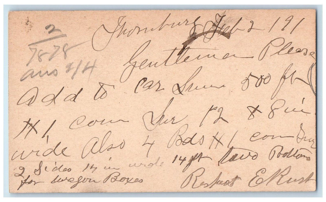 1891 Lumber Order WJ Young & Co. Thornburgh Iowa IA Clinton IA Postcard