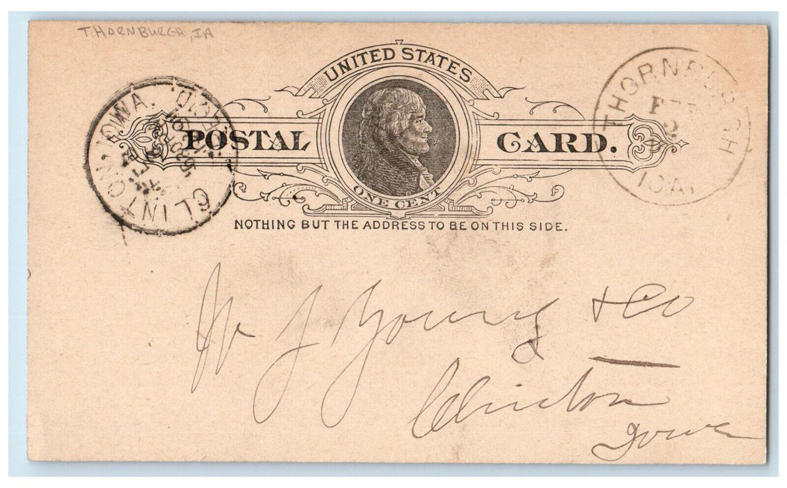 1891 Lumber Order WJ Young & Co. Thornburgh Iowa IA Clinton IA Postcard
