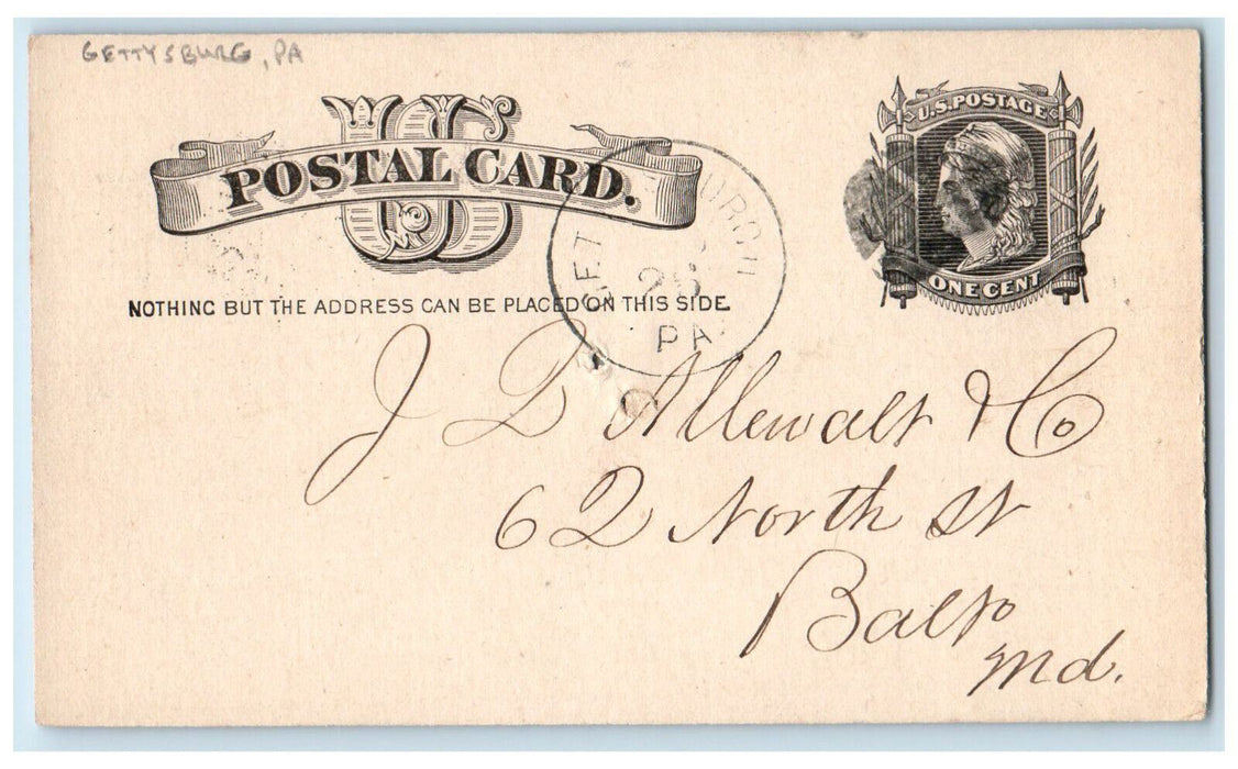 1883 JT Neikerts & Seed Gettysburg Pennsylvania PA Baltimore MD Postcard