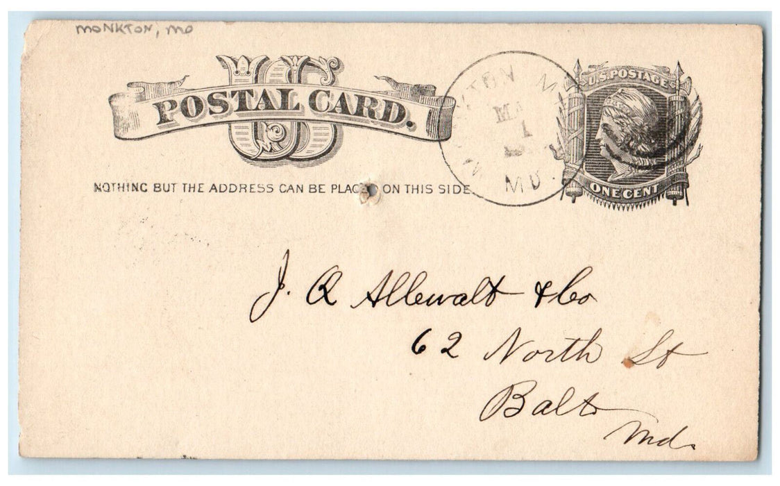 1883 Middlings and Bill Monkton Maryland MD Baltimore MD Posted Postcard