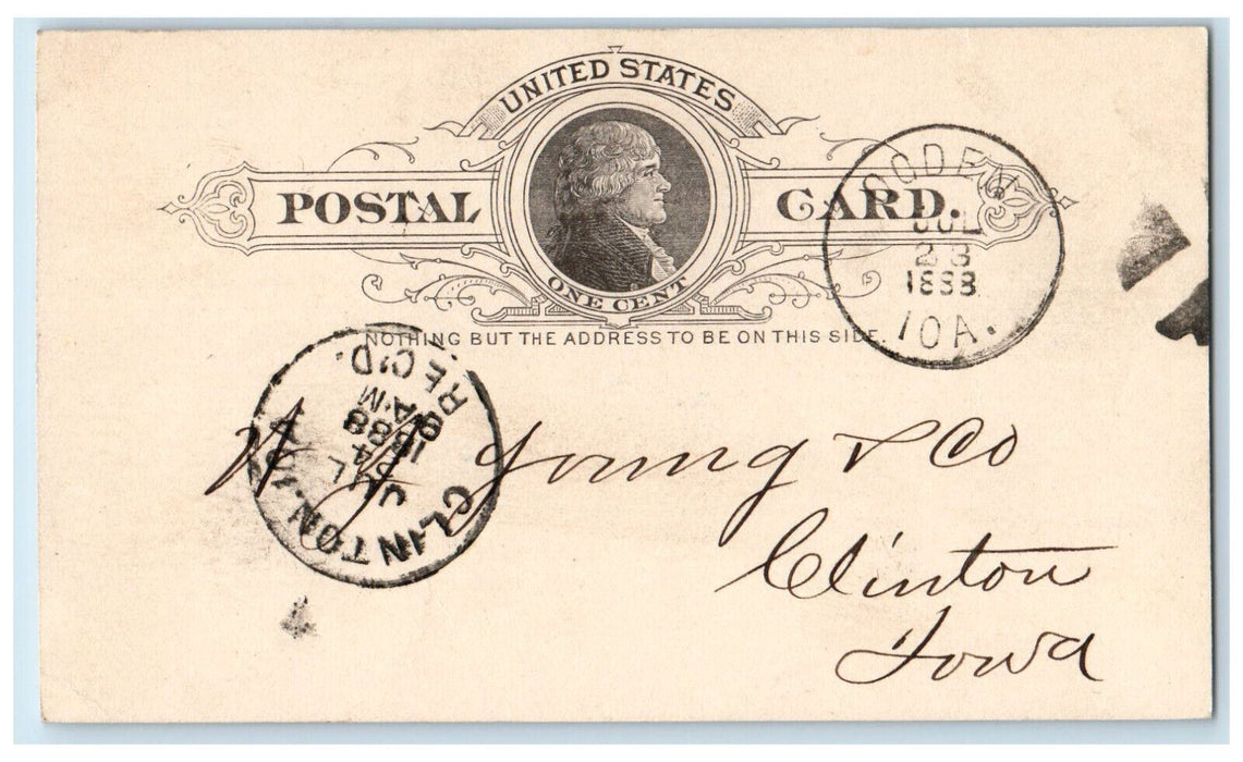1888 Car Order for Shipment Ogden Lumber & Co Ogden IA Clinton IA Postcard