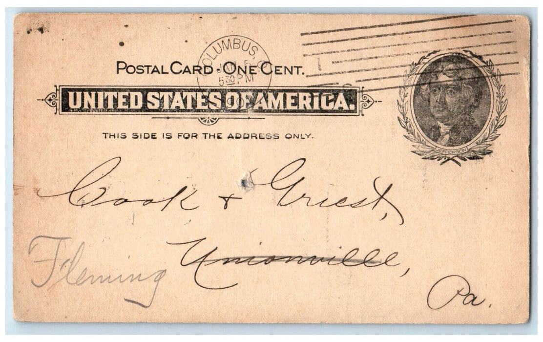 1901 Percy R Hynson Shipper of Grain & Hay Columbus Ohio OH Postcard