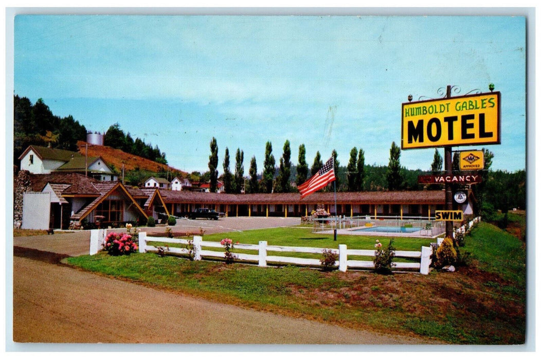 View Of Humboldt Gables Motel Swimming Pool Rio Dell California CA Postcard