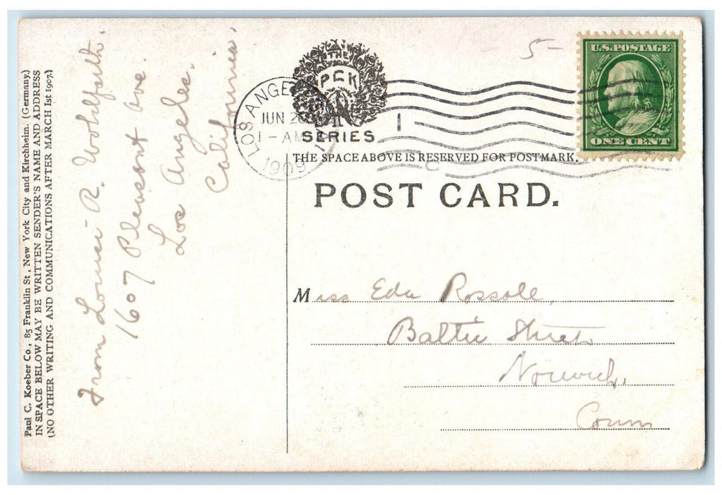 1909 Entrance Theosophical School Point Loma Los Angeles California CA Postcard