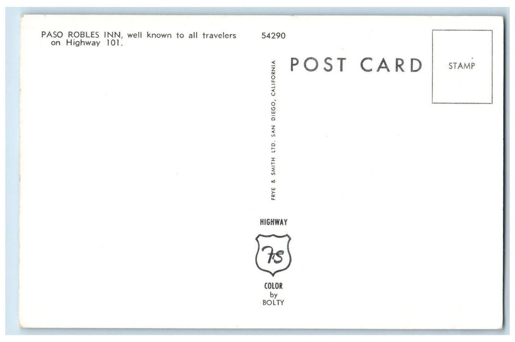 Paso Robles Inn Motel California CA, Road Car-lined Coffee Shop Scene Postcard