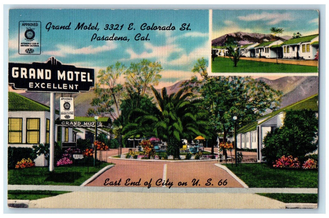 Entrance To Grand Motel Excellent Pasadena California CA, Garden Scene Postcard