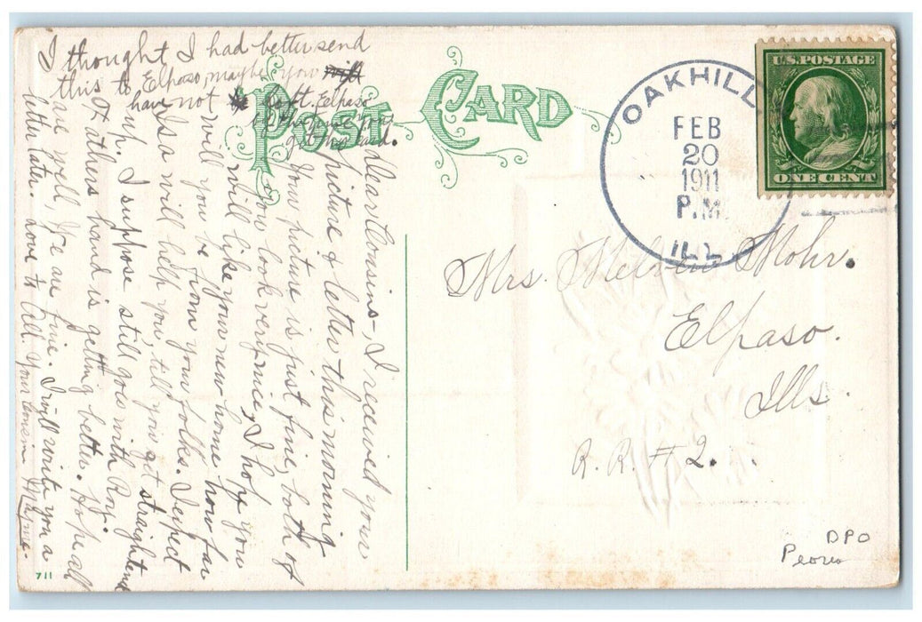 1911 Greetings Calendar Daisy Flowers House River Bridge Oakhill IL Postcard