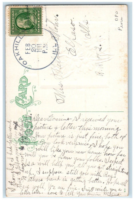 1911 Greetings Calendar Daisy Flowers House River Bridge Oakhill IL Postcard