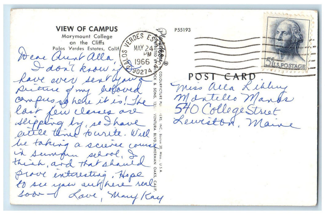 1966 View Of Campus Marymount College Palos Verdes Estates CA Vintage Postcard