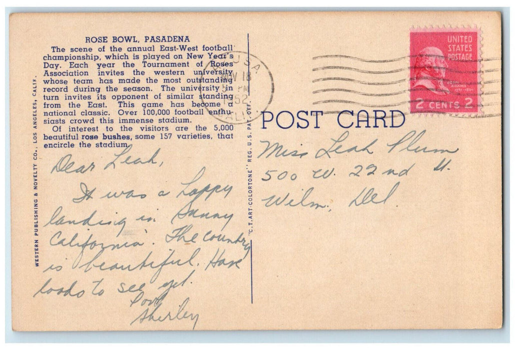 1952 The Annual East-West Football Championship Rose Bowl Pasadena CA Postcard