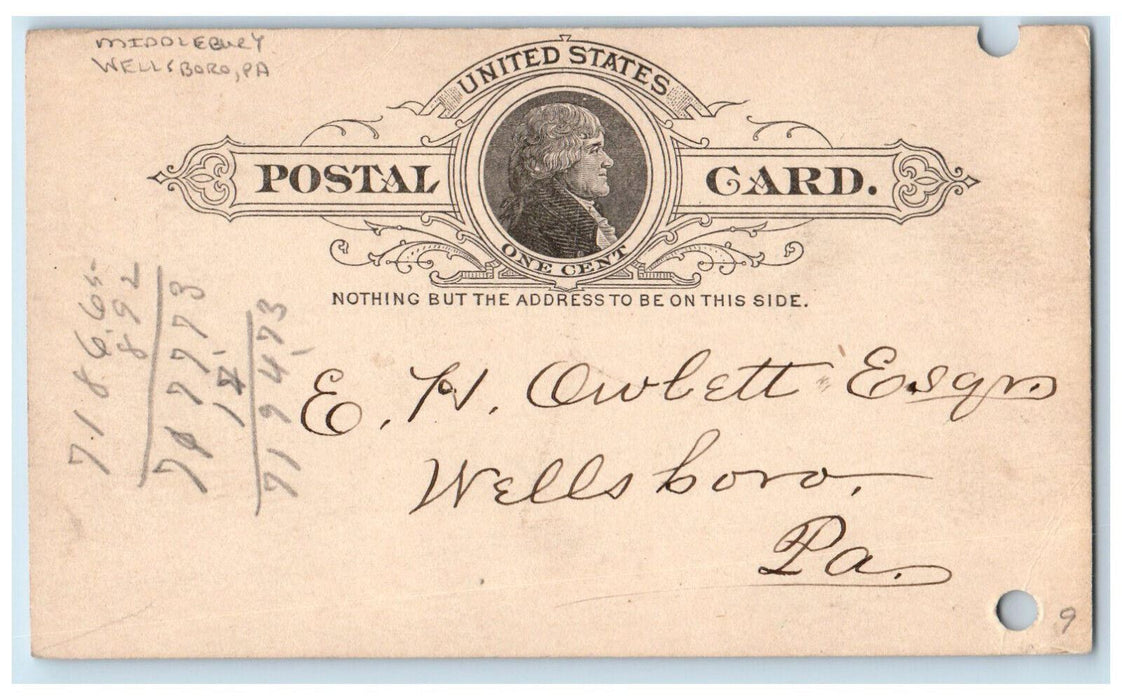 1888 Will Meet at Middlebury Monday Wellsboro Pennsylvania PA Postal Card