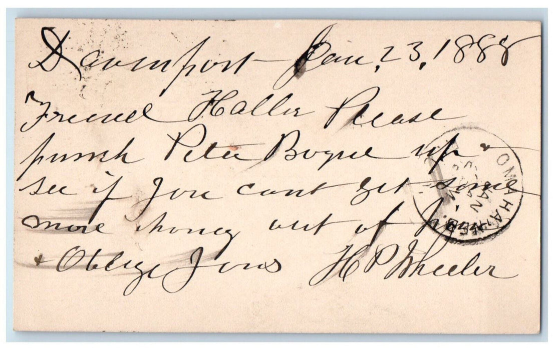 1888 HP Wheeler Davenport Iowa IA Omaha Nebraska NE Antique Postal Card