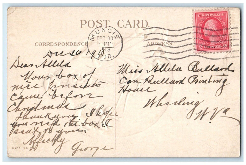 1918 Happy New Year Pretty Woman Handwarmer Whreat Muncie Indiana IN Postcard