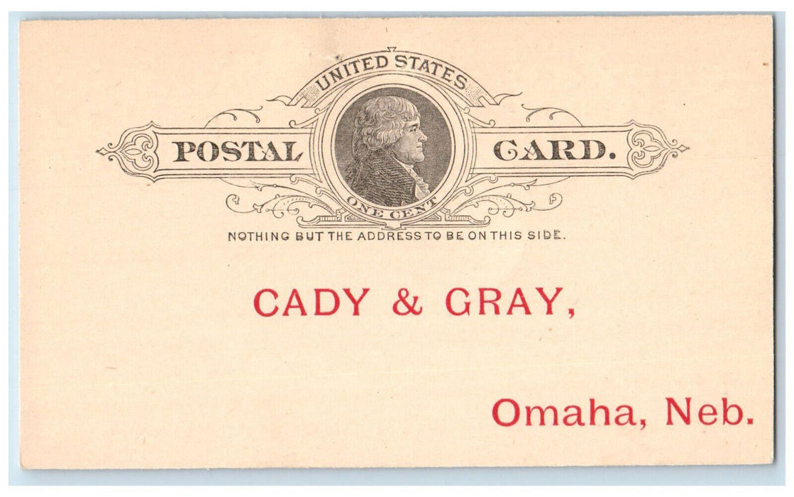 c1880's Receipt Letter Cady & Gray Omaha Nebraska NE Antique Postal Card