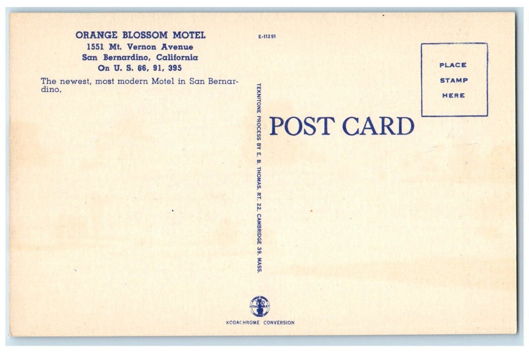 c1940 Orange Blossom Motel Mt. Vernon Avenue San Bernardino California Postcard