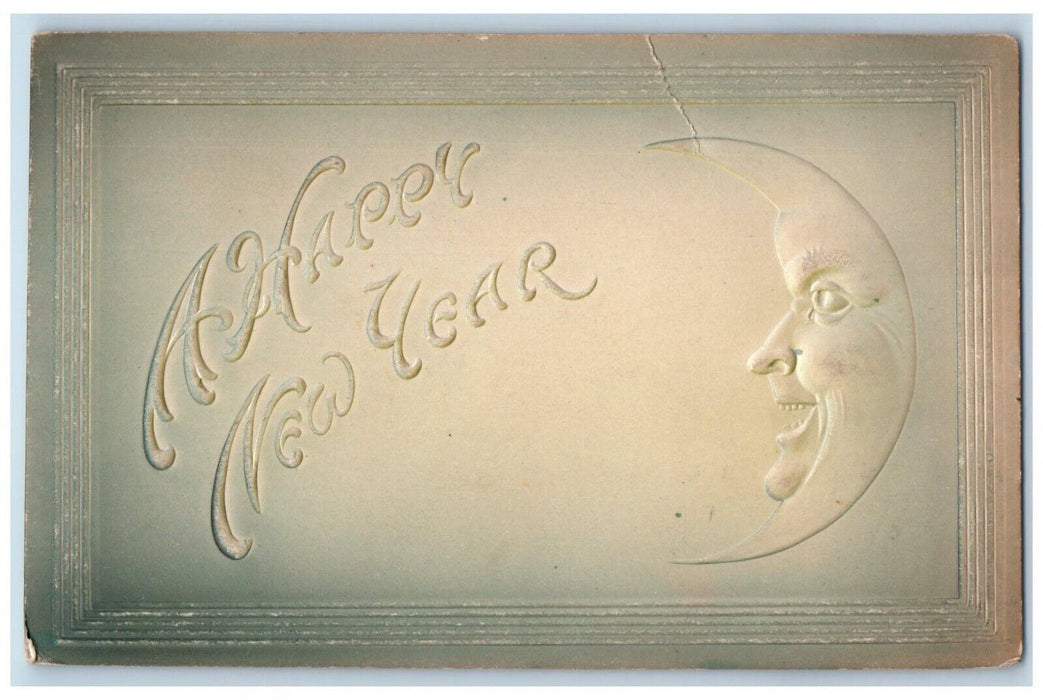 1908 New Year Anthropomorphic Crescent Moon Airbrushed Lancaster PA Postcard