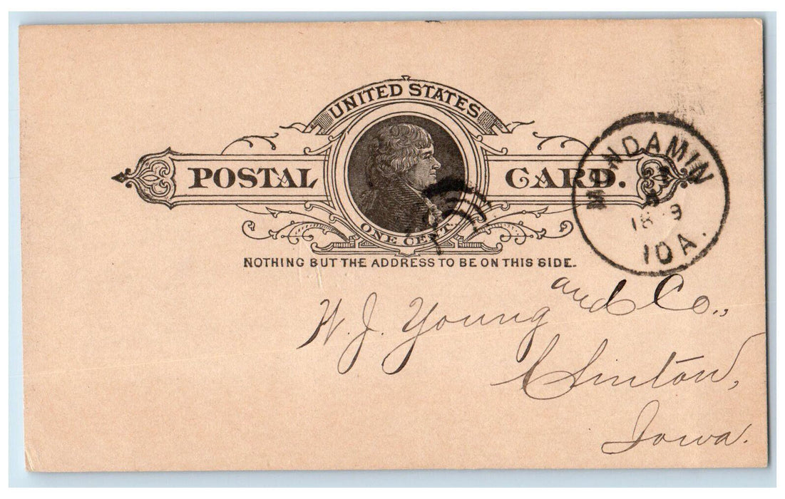 1889 Lumber Order WJ Young and Co. Mondamin Iowa IA Clinton IA Postal Card