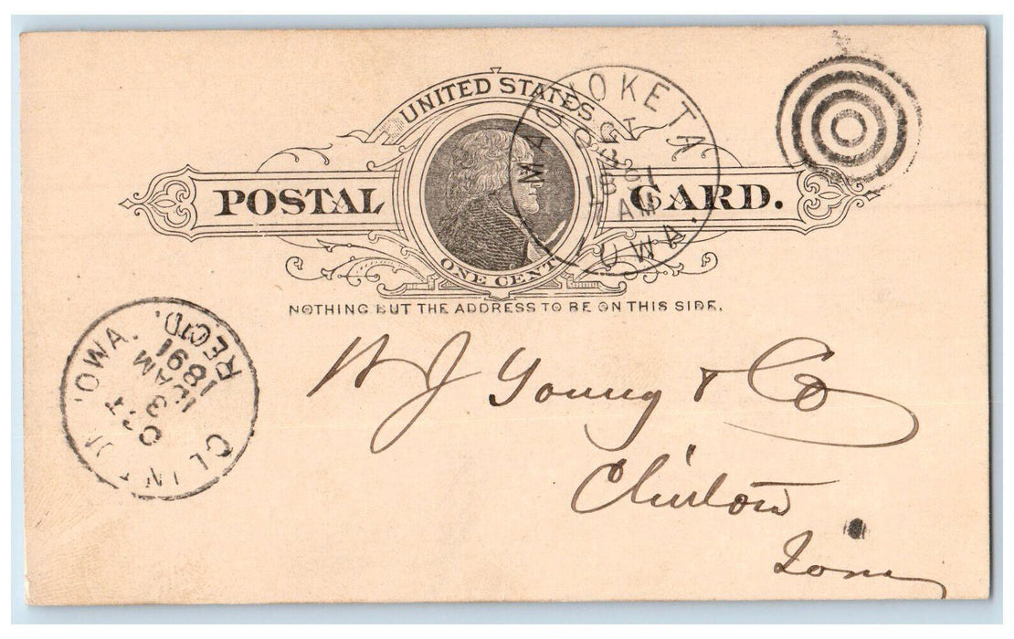 1891 Lumber Order G Bradley Maohoketa Iowa IA Clinton IA Posted Postal Card