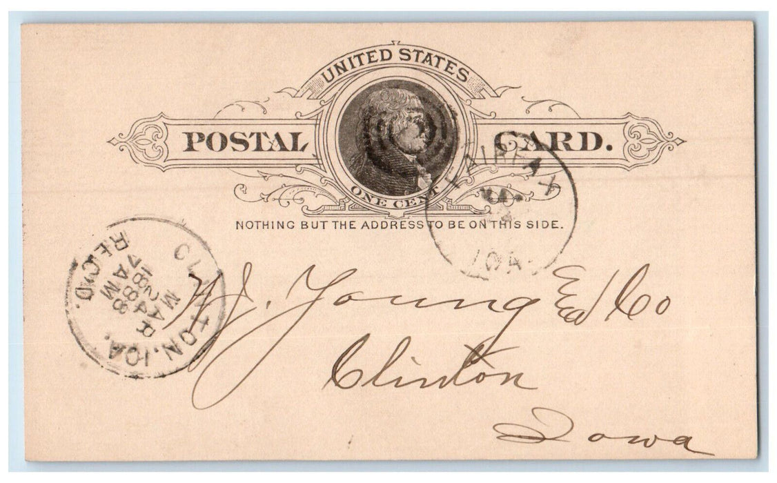 1888 Lumber Ship Fairfax Iowa IA Clinton Iowa IA Antique Posted Postal Card