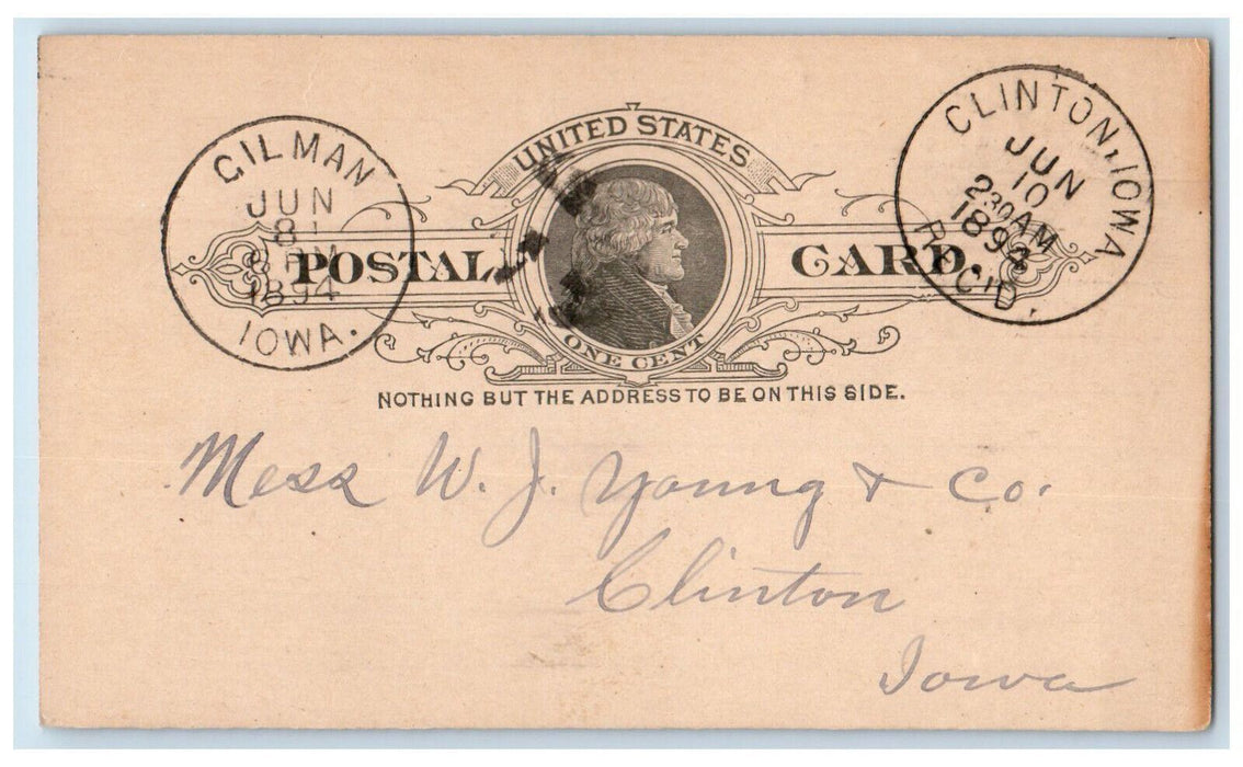 1894 Lumber Office H.I. Smith Gilman Iowa Clinton IA Antique Postal Card