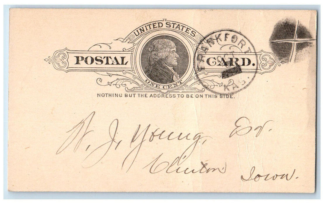 1891 Lumber Order JM Matom Frankfort Kansas KS Clinton IA Postal Card
