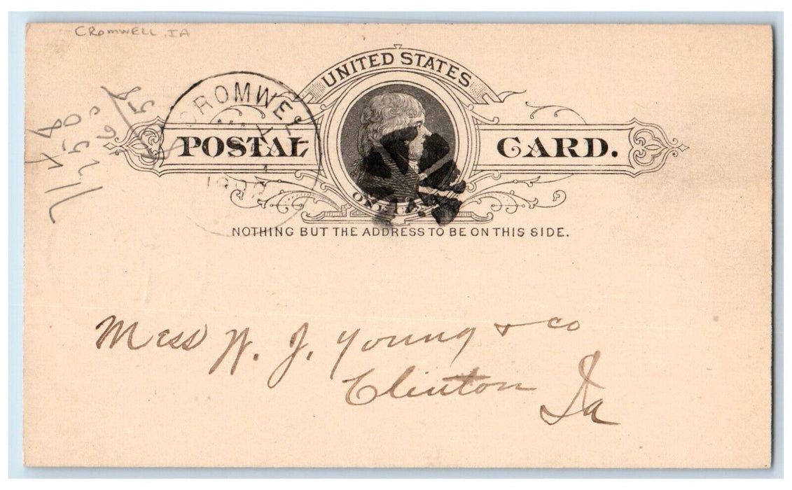 1892 Lumber Order Cromwell Iowa IA Clinton Iowa IA Antique Postal Card