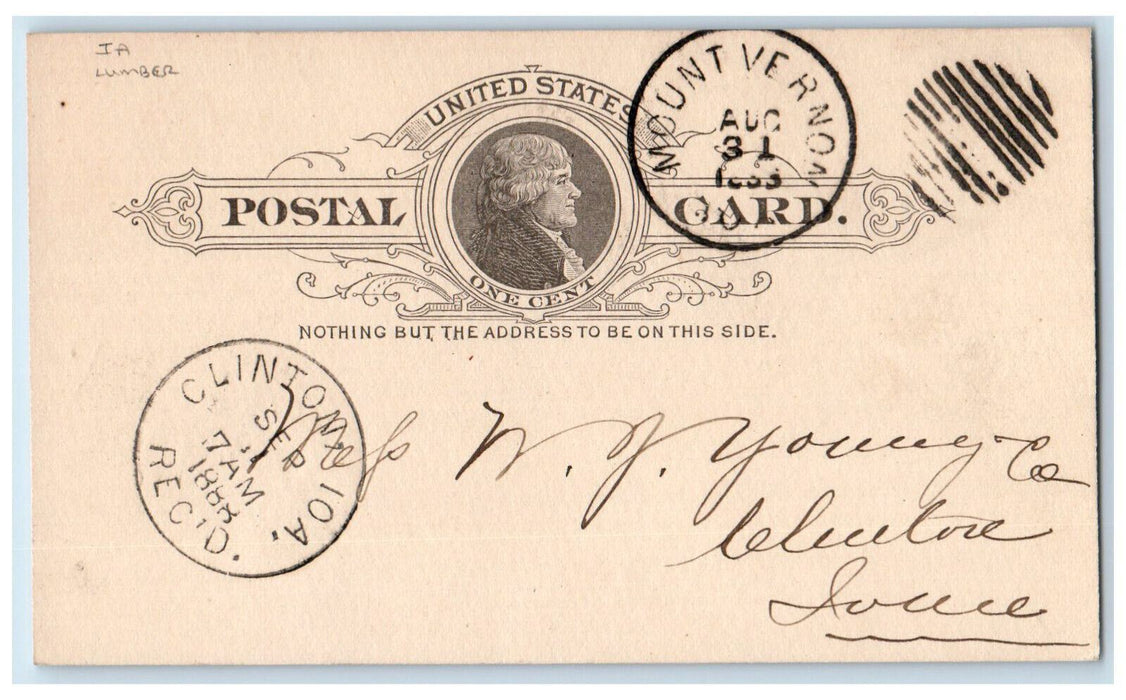 1888 Lumber Order Carpenters Mount Vernont IA Clinton IA Antique Postal Card