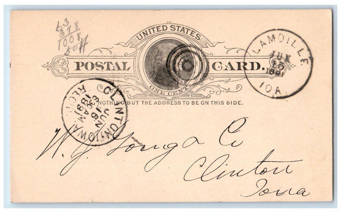 1891 Errors Found Lumber Credit Lamoille Iowa IA Clinton IA Postal Card