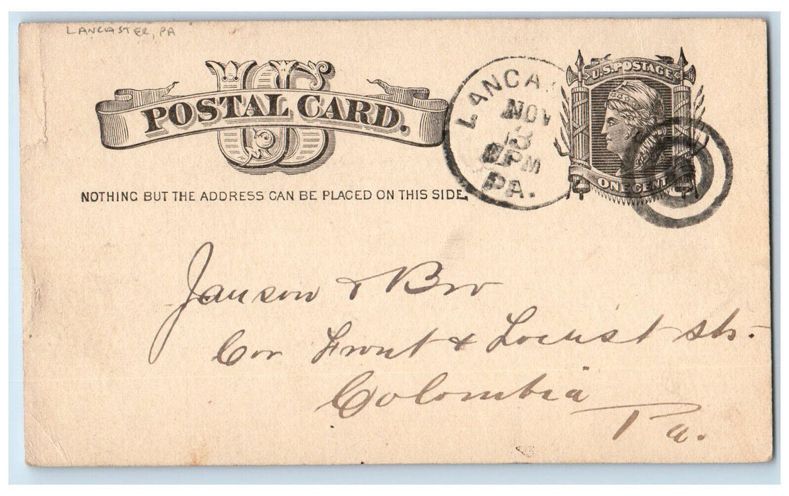 1884 Mantel Ordered Opus Money Lancaster Pennsylvania PA Postal Card