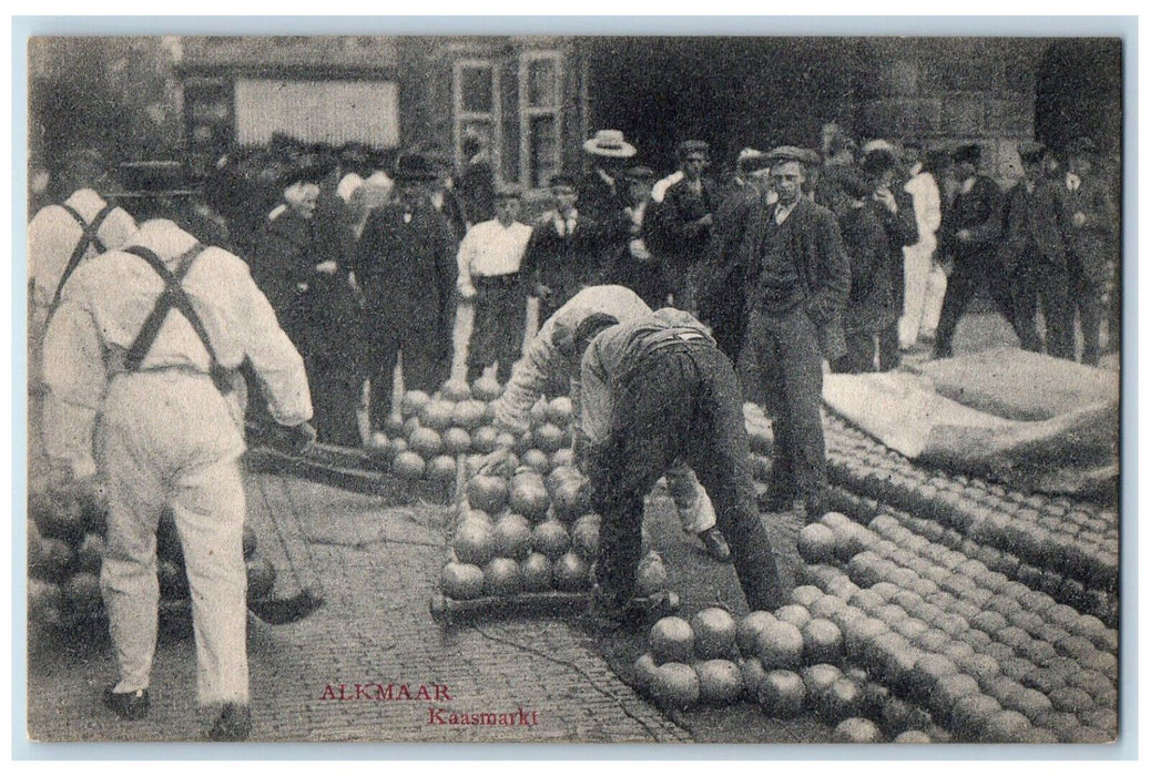 1909 Scene in Market Alkmaar Kaasmarkt Holland Antique Posted Postcard