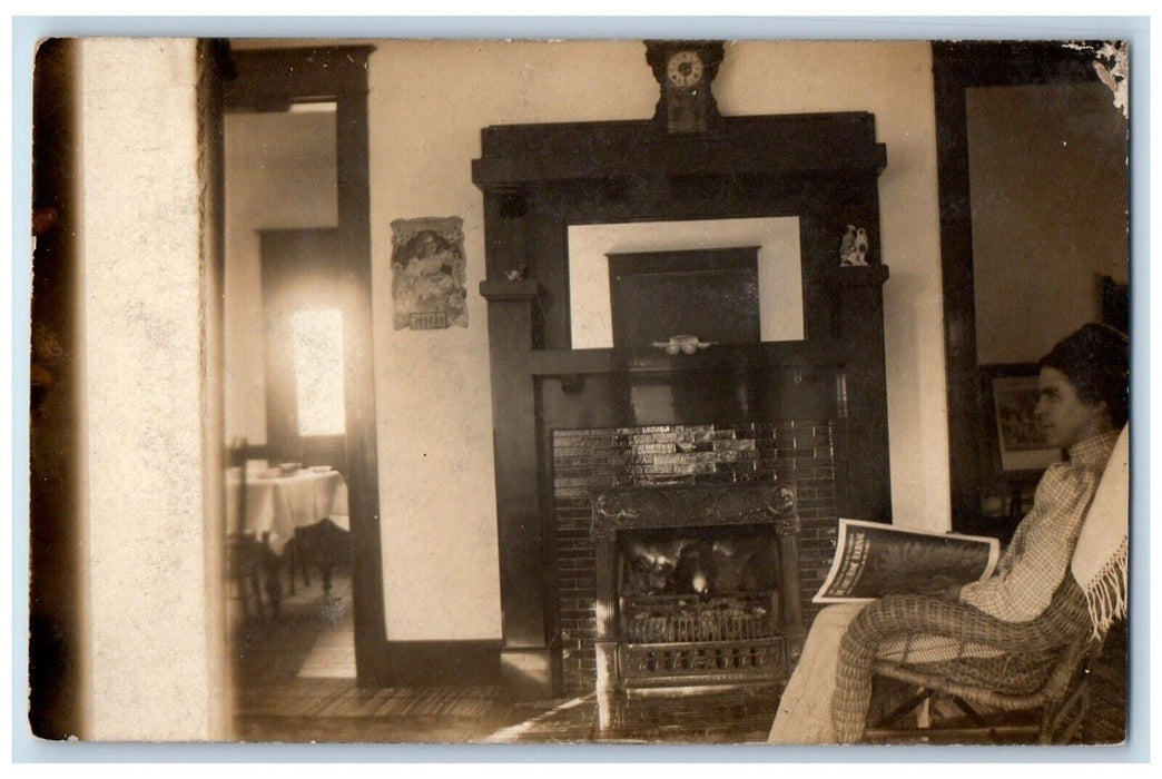 1910 Interior Calendar Fireplace Woman Ladies Home Journal RPPC Photo Postcard