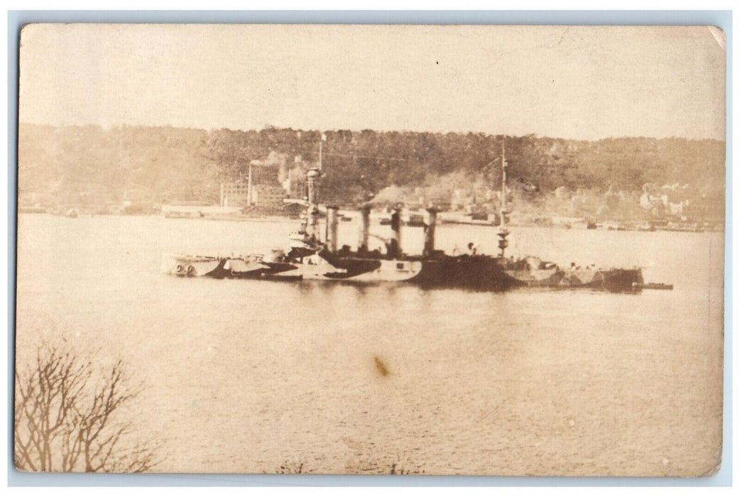 c1920's Military Steamship Dazzle Camouflage Factory RPPC Photo Postcard