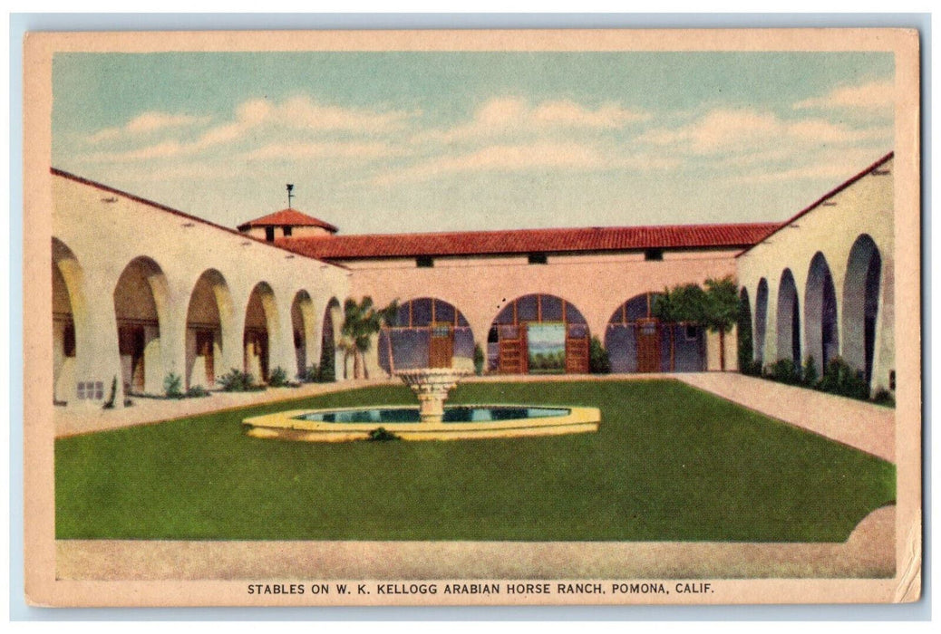 Stables On W.K. Kellogg Arabian Horse Ranch Pomona California CA Postcard