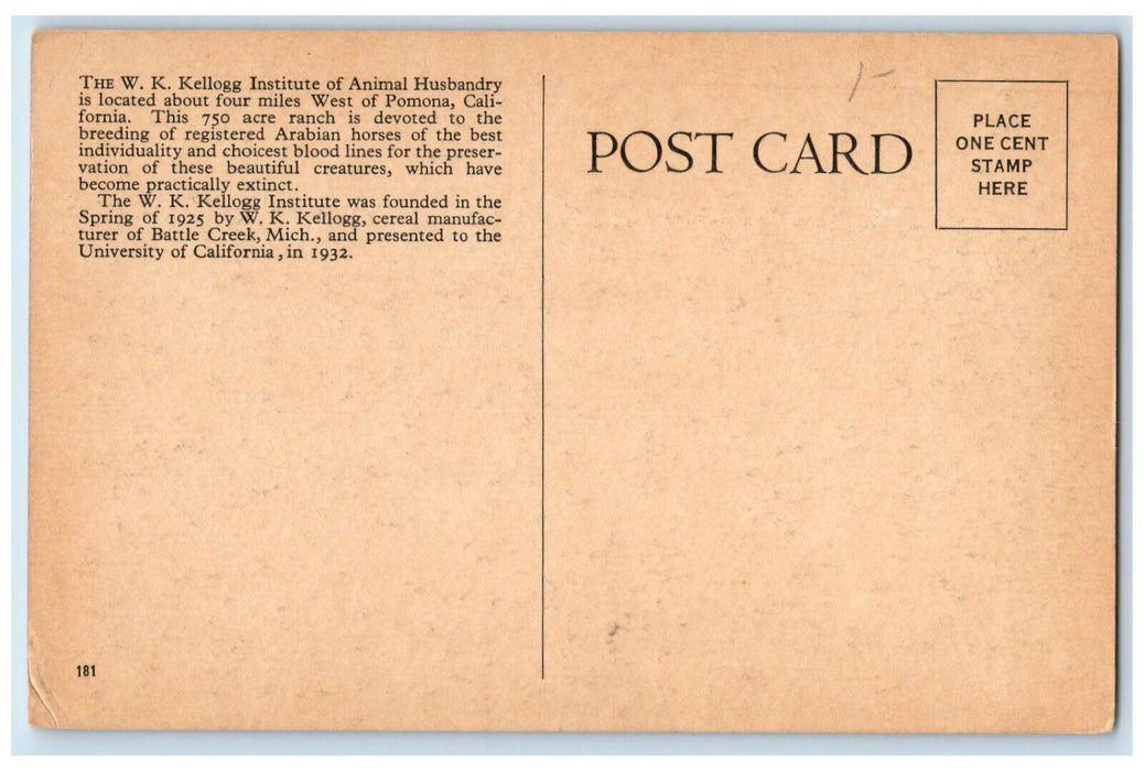 Stables On W.K. Kellogg Arabian Horse Ranch Pomona California CA Postcard