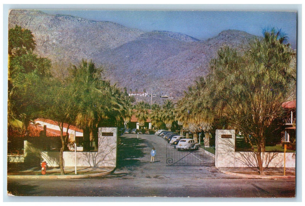 Entrance To Desert Inn Motel Car-lined Palm Springs California CA Postcard