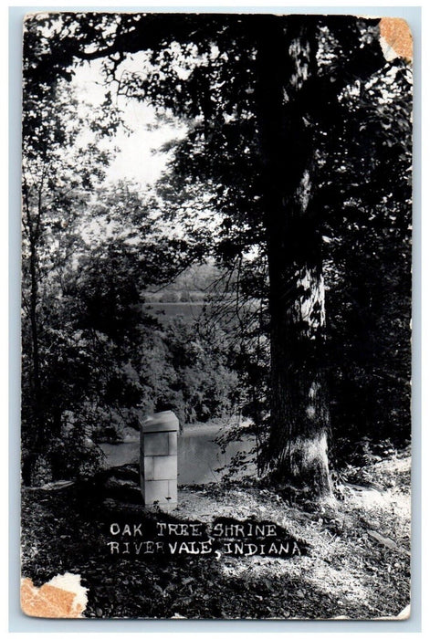 1957 Oak Tree Shrine White River Rivervale Indiana IN RPPC Photo Posted Postcard
