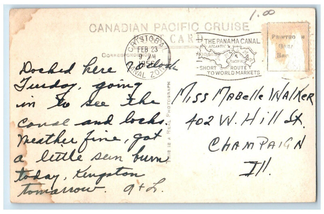 1956 Roosevelt Avenue Panama Canal Zone Canadian Cruise RPPC Photo Postcard