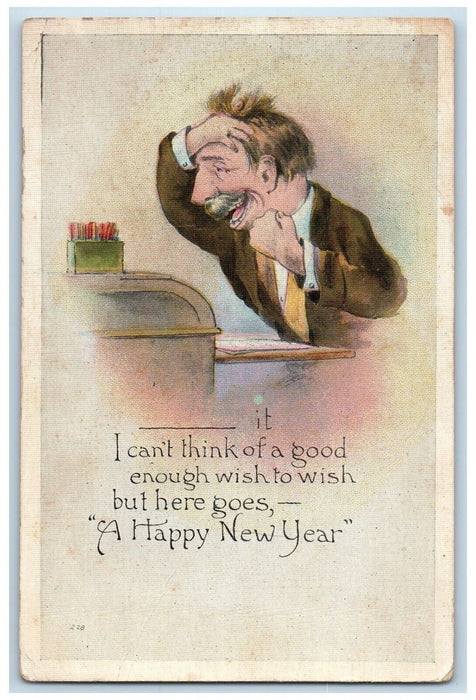 c1910's Happy New Year Man At Office Headache Marlinton WV Antique Postcard