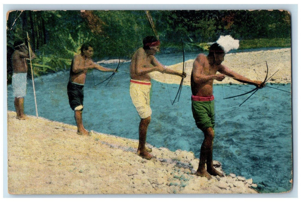 c1910 Bow Arrow Talamanca Indians Shooting Fish Antique Unposted Postcard