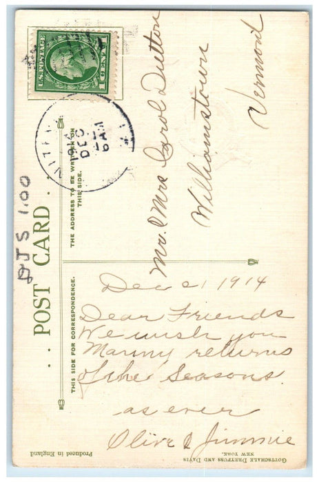 c1910's Christmas The Holly Brush Inn Hotel Berries Williamstown VT Postcard