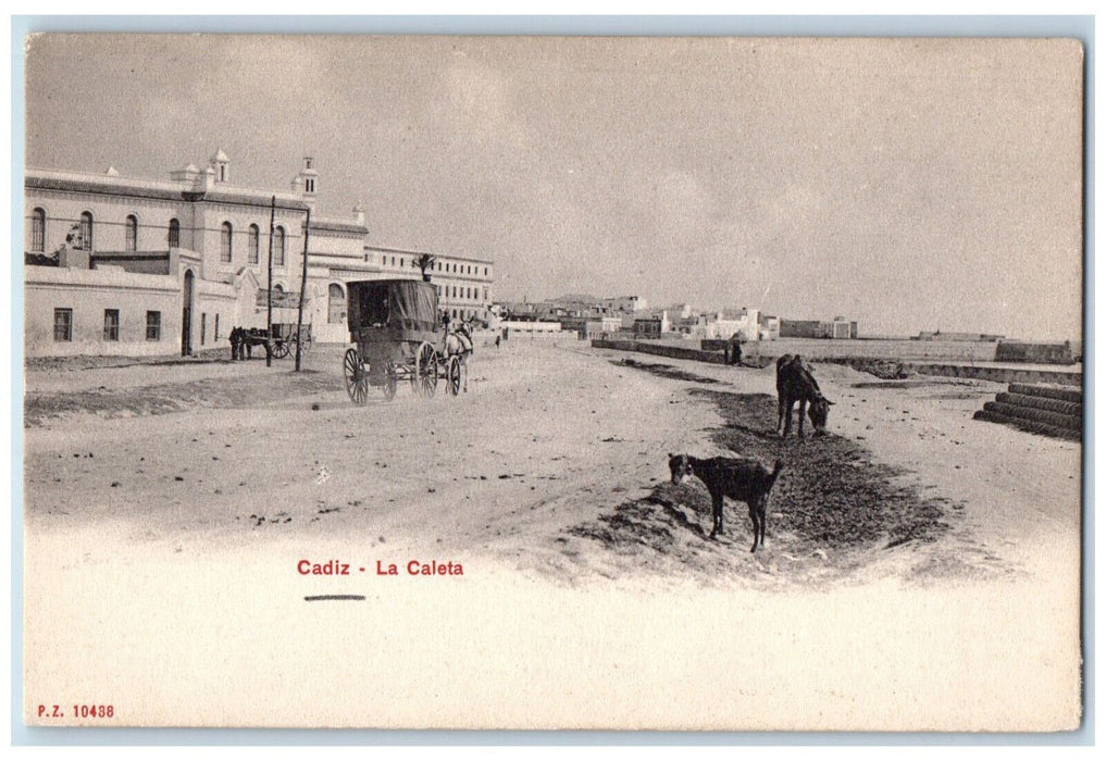 c1905 Cadiz La Caleta Spain Horse Carriage Cleveland Public Library Postcard