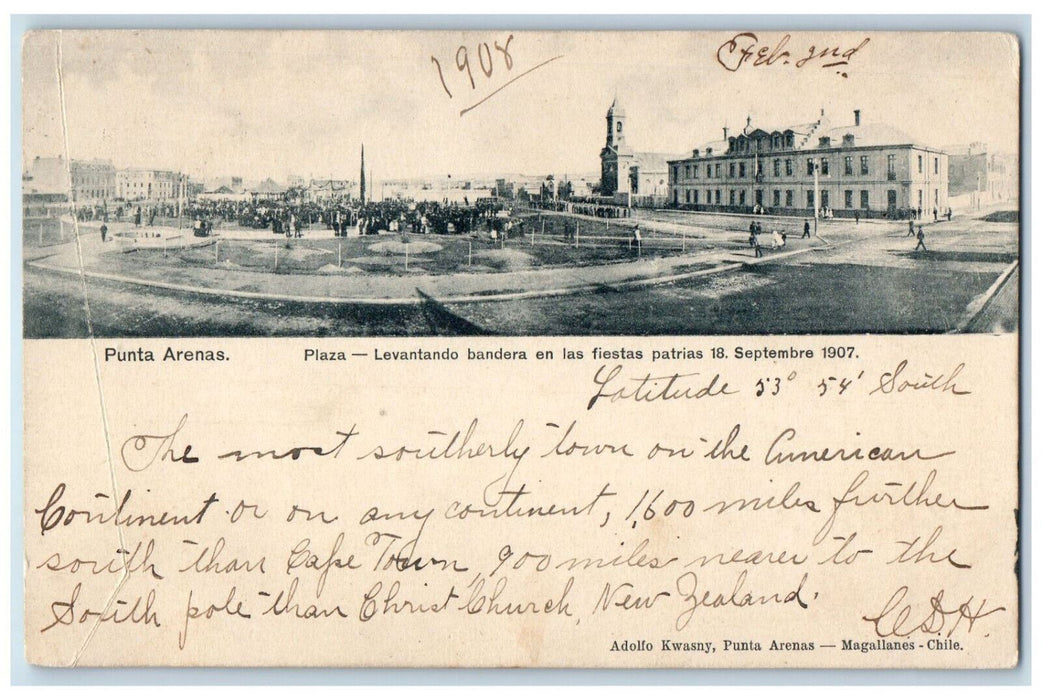 1908 Levantando Bandera En Las Fiestas Patrias Punta Arenas Chile Postcard